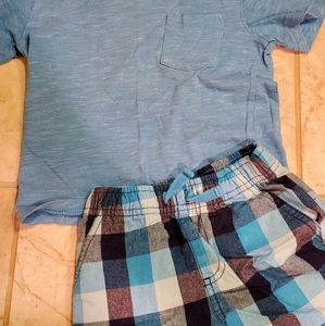 Plaid blue, navy, and sky blue with a bonus shirt
